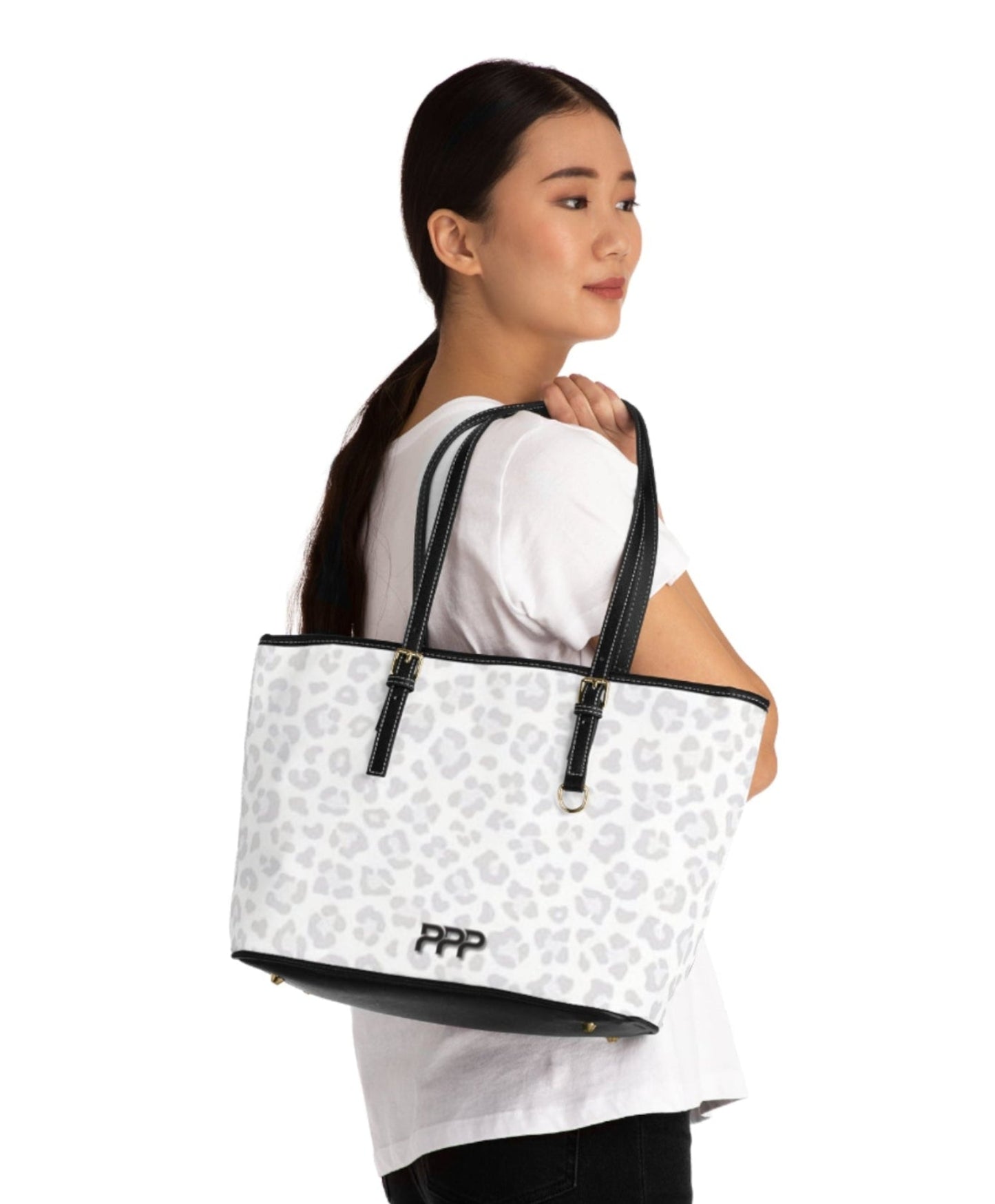 Monogram Script on Black Leopard PU Leather Shoulder Bag | Personalized Tote