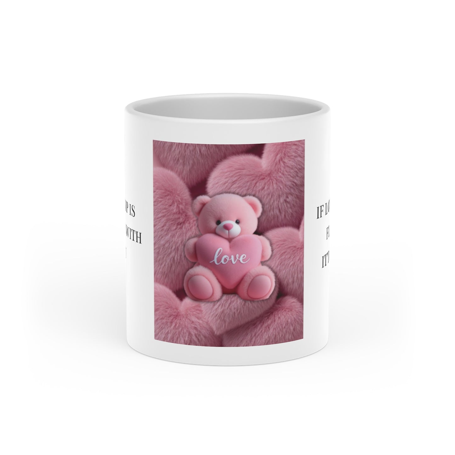 Pink Teddy Bear 'Love' Mug — Cute Valentine Heart Ceramic Mug