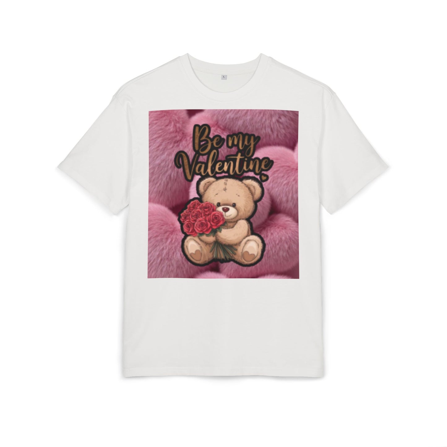 Be My Valentine Teddy Bear Tee | Pink Heart Back Print Valentine's Day